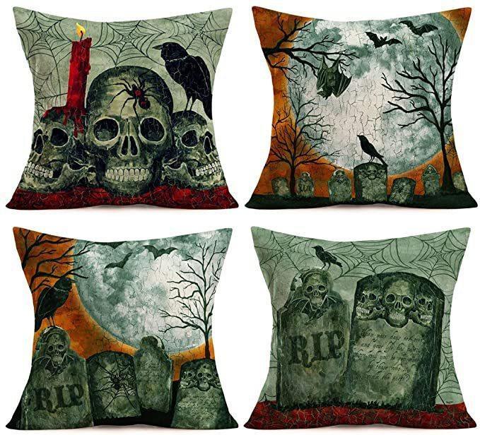 Halloween Gray-green Skull Tombstone Pillow - Mooth Shop