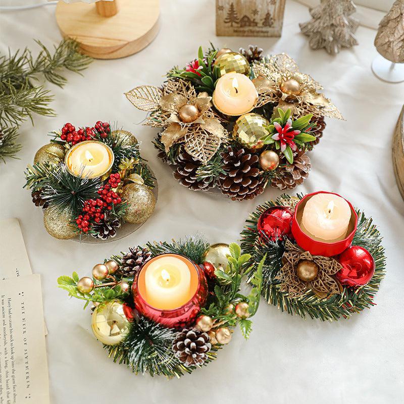 Christmas Candle Metals Candlestick Wreath Artificial Pinball - Mooth Shop