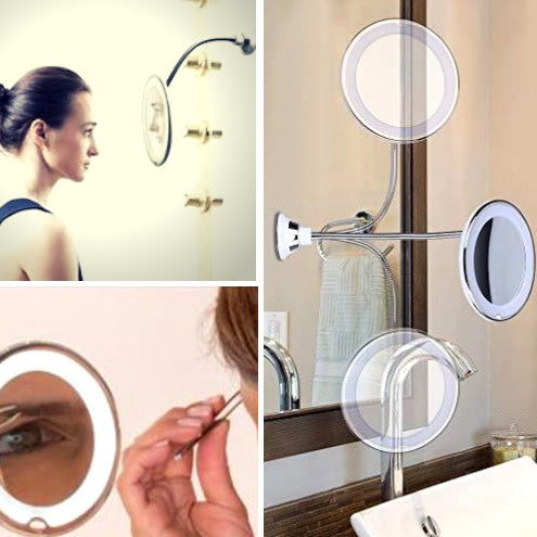 Espejo de Maquillaje LED 10x con Iluminación de 360°