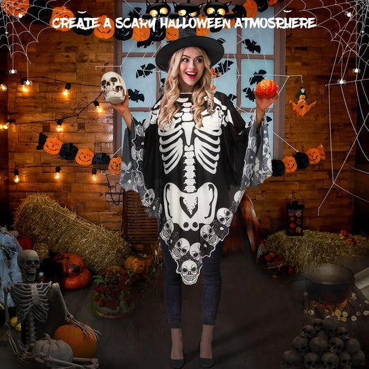 Poncho de encaje de Halloween más capa de esqueleto - Mooth Shop