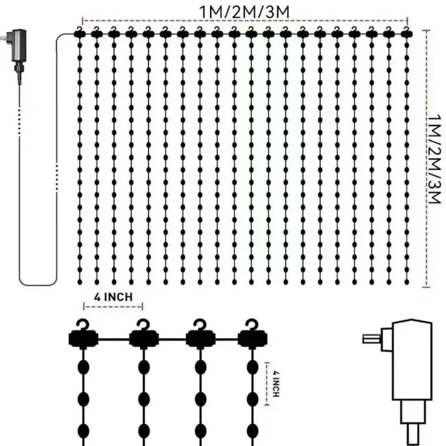 Cortina de luz LED de alambre recubierta de goma para decoración navideña-Mooth Shop