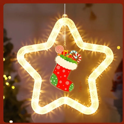 Luces LED Navideñas Colgantes Decoración Estrella Navidad con Pilas-Mooth Shop-Calcetín Navideño