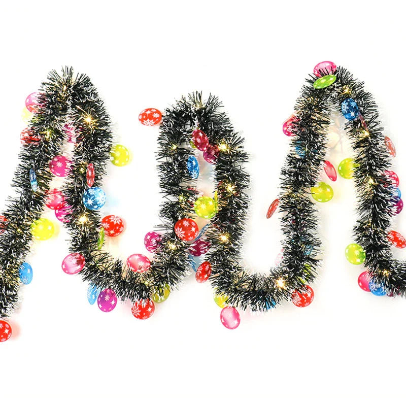 Guirnalda navideña LED de 5 metros con 50 luces blancas cálidas para decoración de árboles de interior y exterior - Papá Noel y muñeco de nieve verdes-Mooth Shop