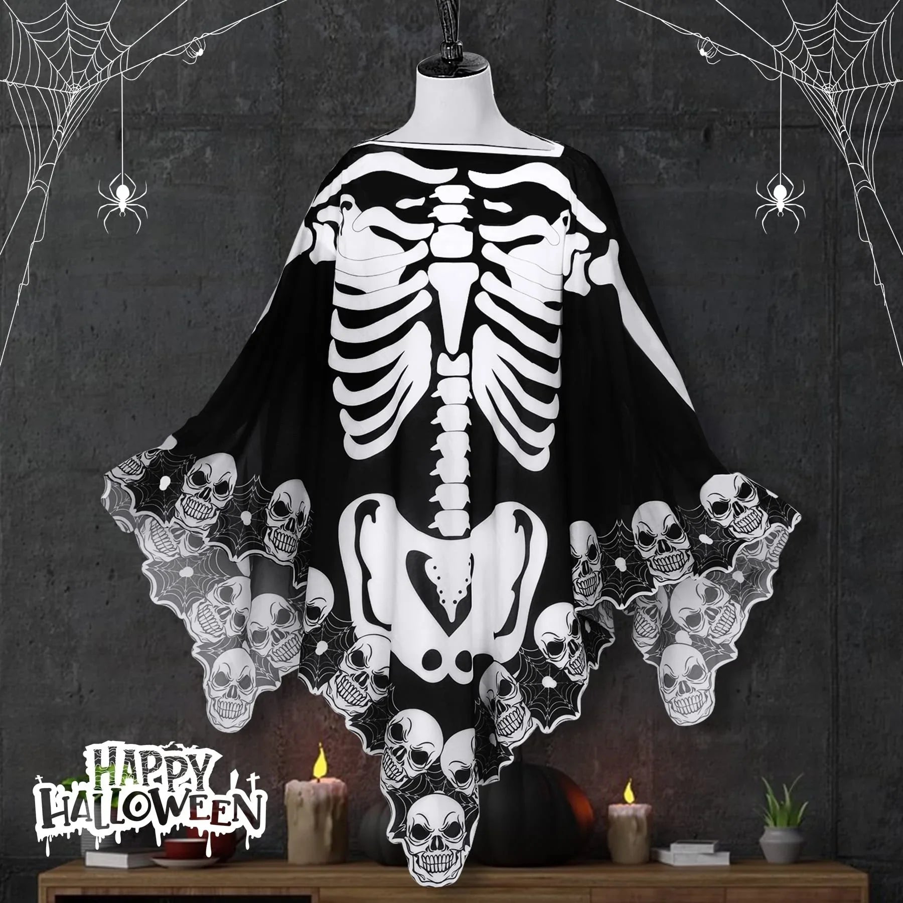 Poncho de encaje de Halloween más capa de esqueleto - Mooth Shop