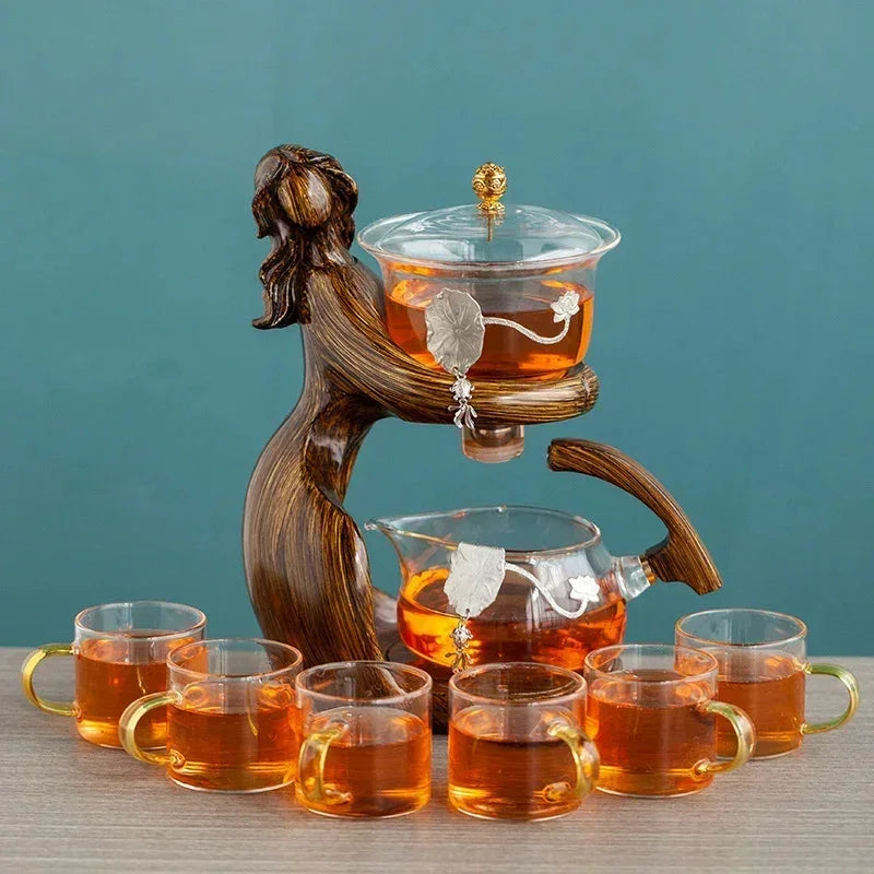 Maid Semi-automatic Tea Set Tea Making Kungfu Teapot Automatic Tea Set Heat-resistant Glass Holder Base Tea Infusers Tea Ware - Mooth Shop