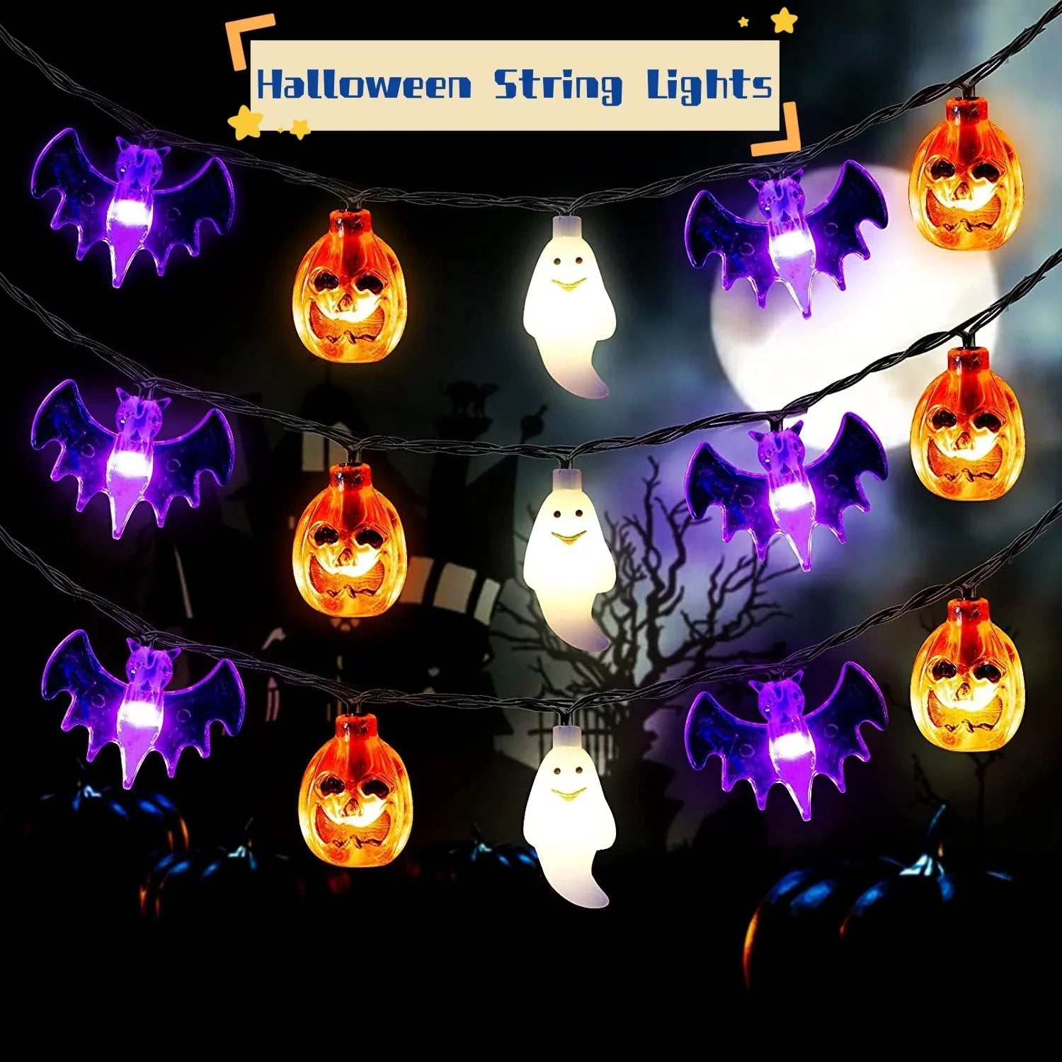 LED Halloween Pumpkin Spider Bat Skull String Light Lamp Home Garden Party Outdoor Halloween Decoration Lantern Light - Mooth Shop
