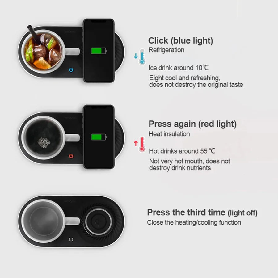 Electric Cooling Mug Coaster Heating Plug-in Wireless Charging - Mooth Shop