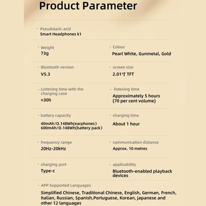 Auriculares K1 Pro 2 TWS - Pantalla LED Táctil, ANC, Cancelación Ruido-Mooth Shop-png