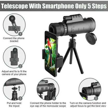 Compatible with Apple, Monocular Telescope Zoom Scope with Compass Phone Clip Tripod - Mooth Shop
