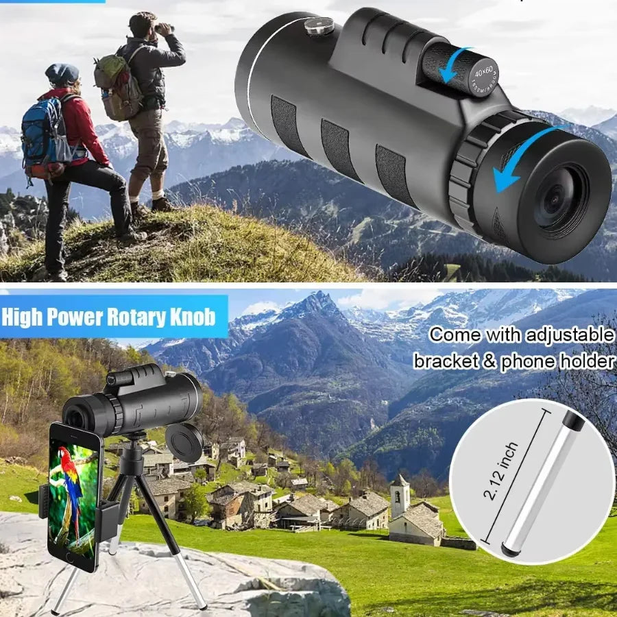 Compatible with Apple, Monocular Telescope Zoom Scope with Compass Phone Clip Tripod - Mooth Shop