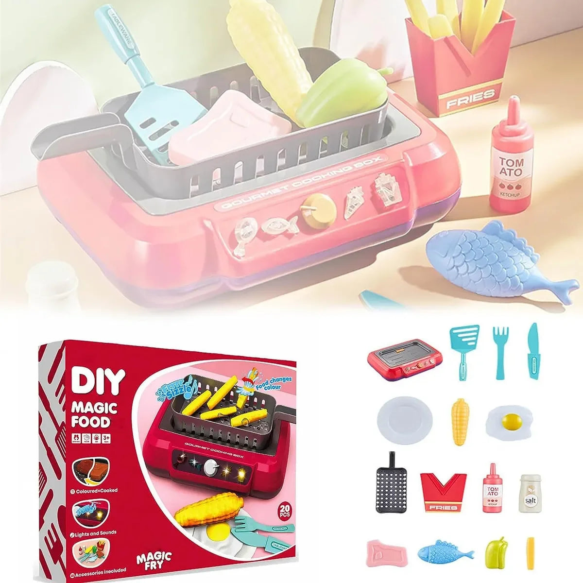 Cocina de Inducción Infantil con Luz y Sonido - Alimentos que Cambian de Color