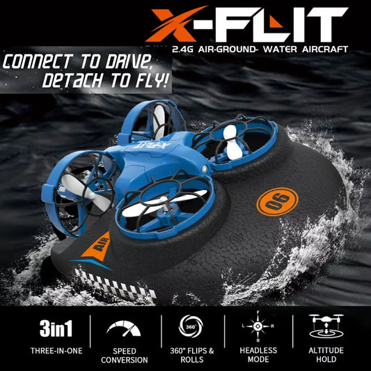 Drone 3 em 1 Tierra Agua Aire - Hovercraft RC Multifunção com Modo Sem Cabeza e Retorno Automático-Mooth Shop-png