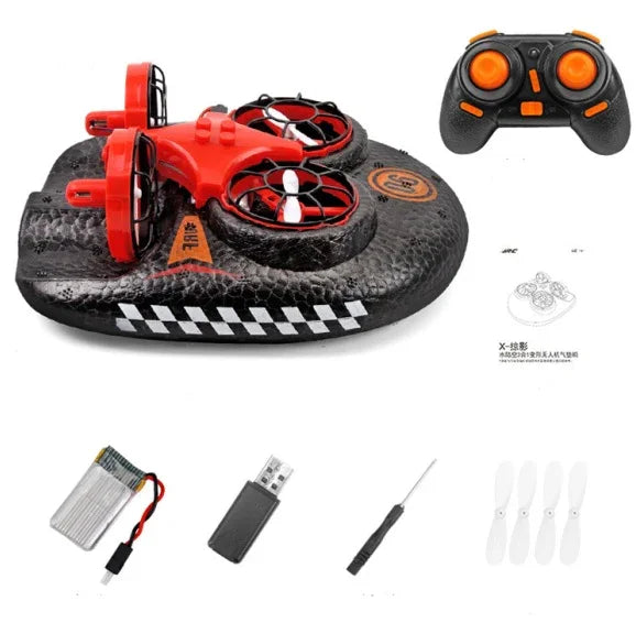 Drone 3 em 1 Tierra Agua Aire - Hovercraft RC Multifunção com Modo Sem Cabeza e Retorno Automático-Mooth Shop-png