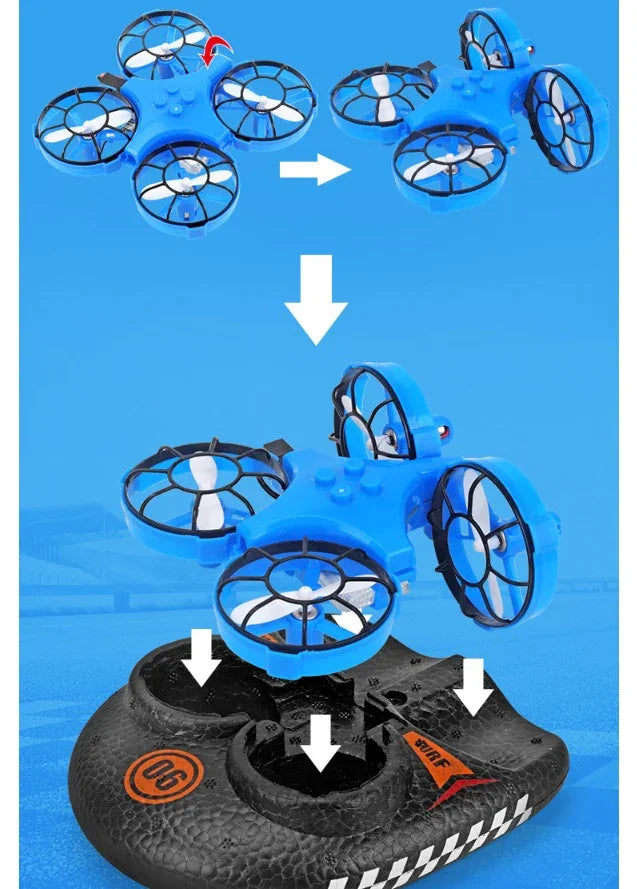 Drone 3 em 1 Tierra Agua Aire - Hovercraft RC Multifunção com Modo Sem Cabeza e Retorno Automático-Mooth Shop-png