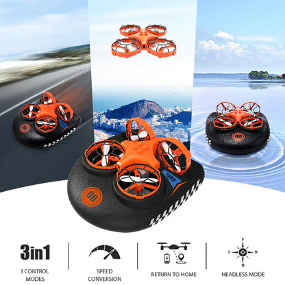 Drone 3 em 1 Tierra Agua Aire - Hovercraft RC Multifunção com Modo Sem Cabeza e Retorno Automático-Mooth Shop-png