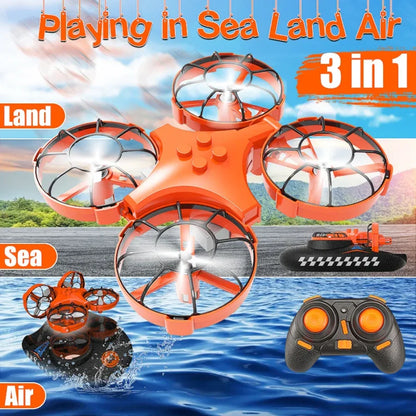 Drone 3 em 1 Tierra Agua Aire - Hovercraft RC Multifunção com Modo Sem Cabeza e Retorno Automático-Mooth Shop-png
