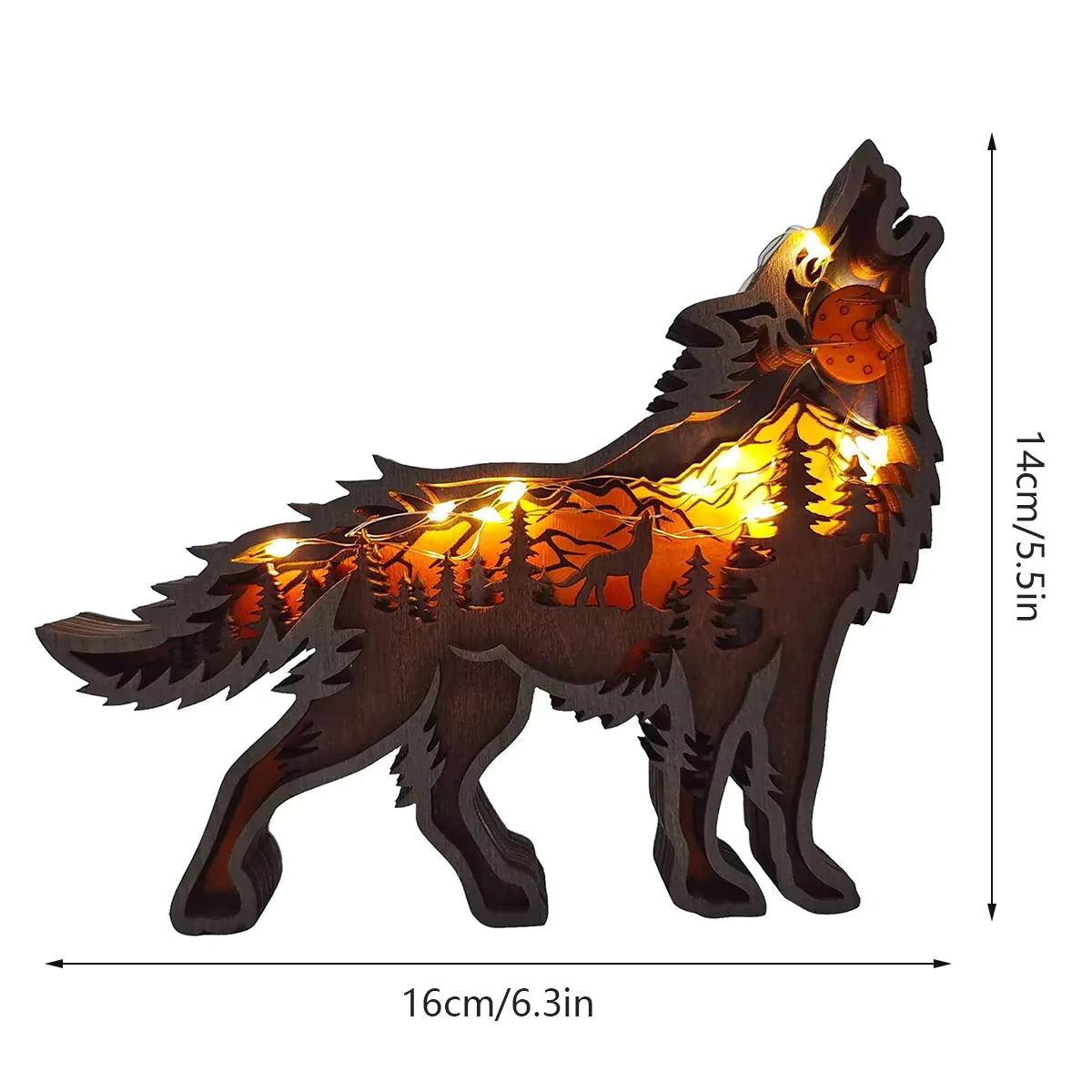  Adornos de madera tallada: oso pardo de madera para decoración DIY. Escultura hueca 3D con animales del bosque.mooth shop-JPG-Lobo