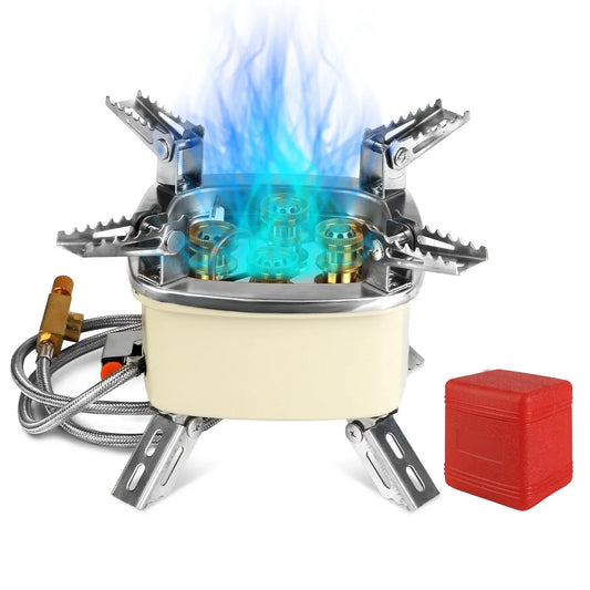 13000W Portable Windproof Camping Stove Five-head Gas Cooking Burner With Piezo Ignition Stepless Flame Control Fit For ISO-butane, Propane, Butane Fuel Tank For Backpacking Picnic Outdoor Cooking - Mooth Shop