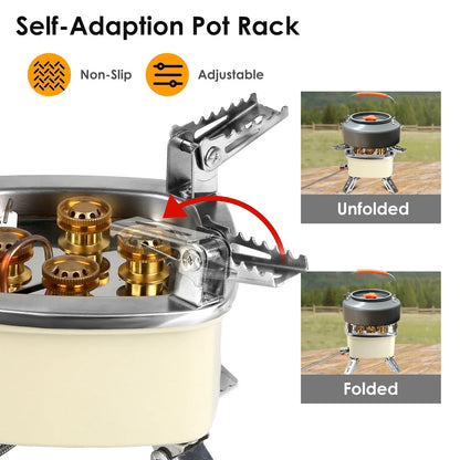 13000W Portable Windproof Camping Stove Five-head Gas Cooking Burner With Piezo Ignition Stepless Flame Control Fit For ISO-butane, Propane, Butane Fuel Tank For Backpacking Picnic Outdoor Cooking - Mooth Shop