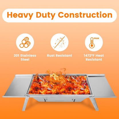 1 Set 3 In 1 Foldable Charcoal Grill Fire Pit Slow Cooker 2-3 People Portable Camping Grill Stainless Steel BBQ Grill For Camping Tailgating Yard - Mooth Shop