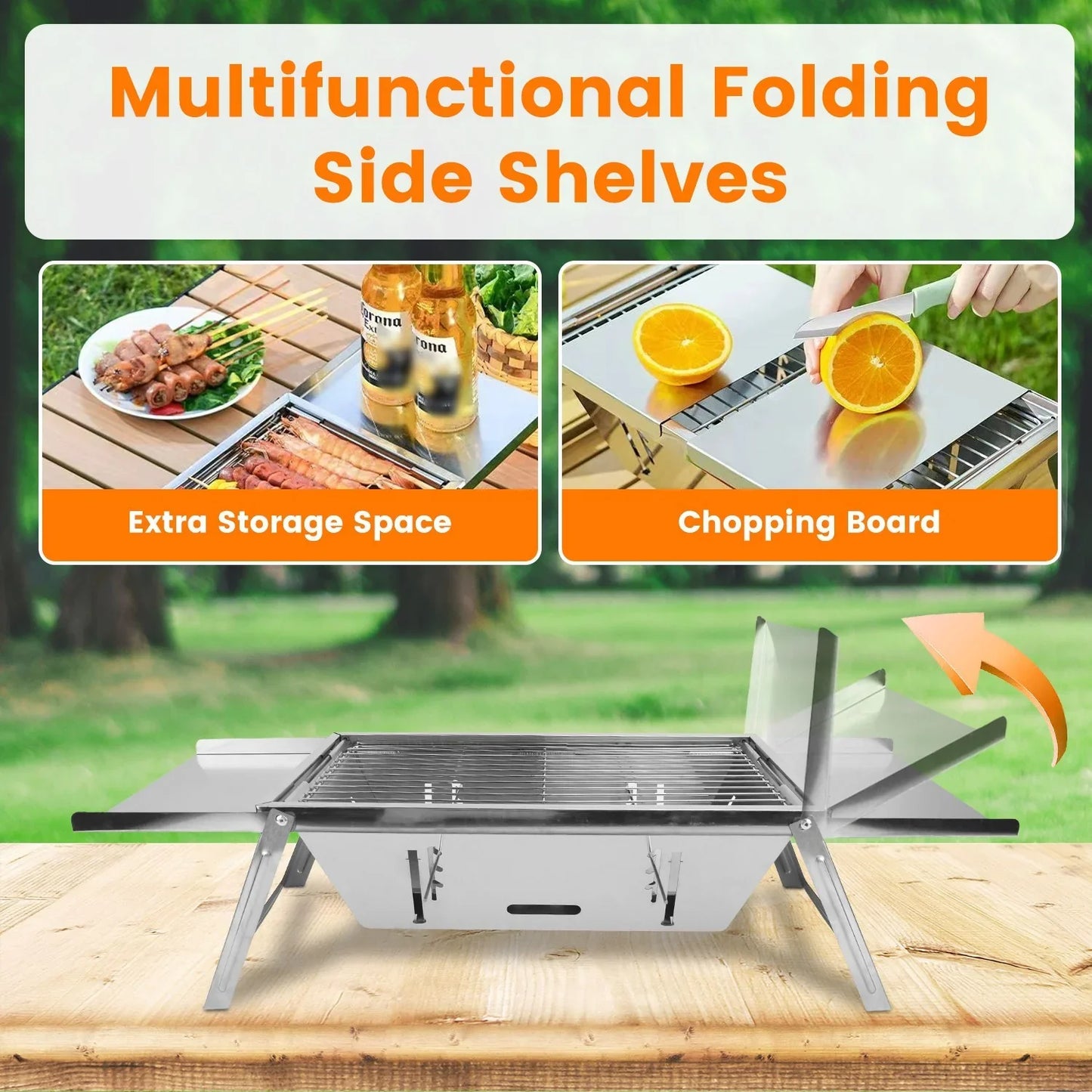 1 Set 3 In 1 Foldable Charcoal Grill Fire Pit Slow Cooker 2-3 People Portable Camping Grill Stainless Steel BBQ Grill For Camping Tailgating Yard - Mooth Shop