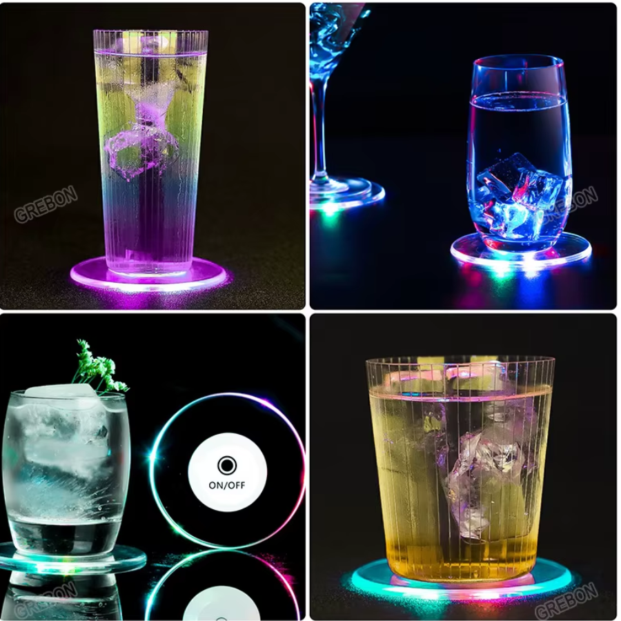 Posavasos LED Luminosos con Luz de Colores - Base Acrílica Intermitente para Copas y Botell - Mooth Shop