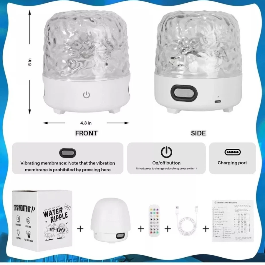 Bedroom Audio Water Ripple Ambience High-grade Starry Sky Projection Night Light - Mooth Shop