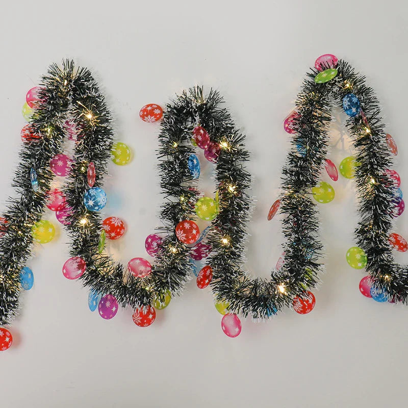 Guirnalda navideña LED de 5 metros con 50 luces blancas cálidas para decoración de árboles de interior y exterior - Papá Noel y muñeco de nieve verdes-Mooth Shop