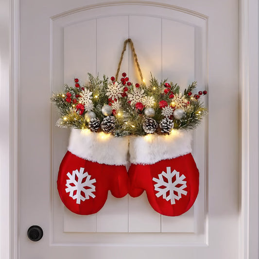Christmas Garland Creative Glove Shaped Simulated Flower Wreath Window Door Gate Decoration Door Sign Xmas Party Decoration-Mooth Shop