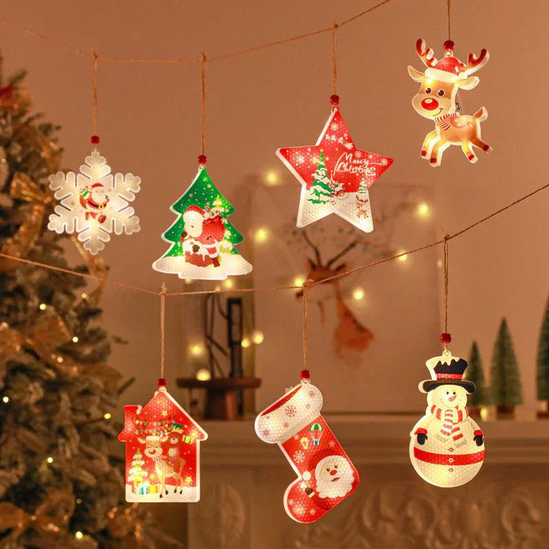 Conjunto de 6 luces navideñas decorativas para decoración de interiores, con estrellas y muñecos de nieve para crear un ambiente festivo navideño.Mooth Shop-png