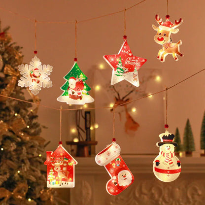 Conjunto de 6 luces navideñas decorativas para decoración de interiores, con estrellas y muñecos de nieve para crear un ambiente festivo navideño.Mooth Shop-png