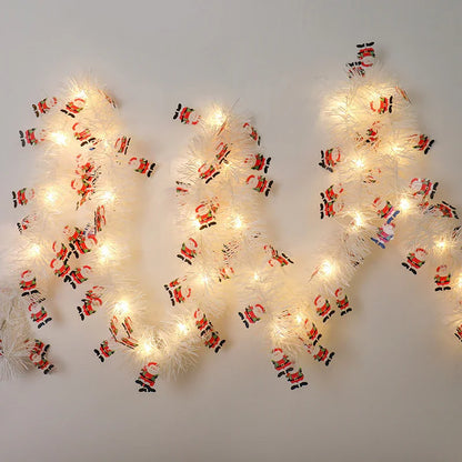 Guirnalda navideña LED de 5 metros con 50 luces blancas cálidas para decoración de árboles de interior y exterior - Papá Noel y muñeco de nieve verdes-Mooth Shop