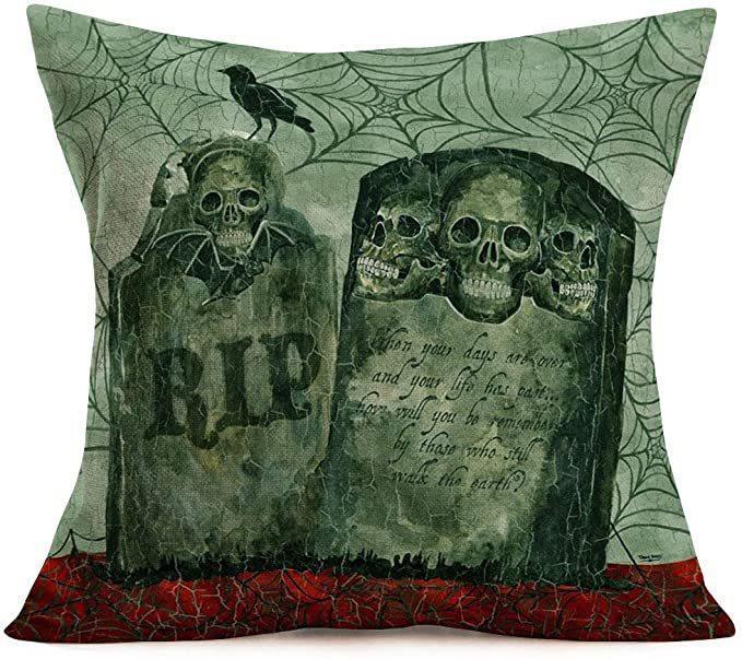 Halloween Gray-green Skull Tombstone Pillow - Mooth Shop