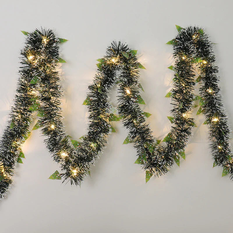 Guirnalda navideña LED de 5 metros con 50 luces blancas cálidas para decoración de árboles de interior y exterior - Papá Noel y muñeco de nieve verdes-Mooth Shop