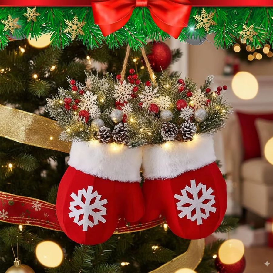 Christmas Garland Creative Glove Shaped Simulated Flower Wreath Window Door Gate Decoration Door Sign Xmas Party Decoration-Mooth Shop-Vídeo