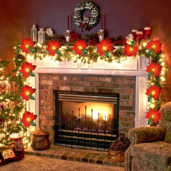 1Cordão de luzes de Natal de 2 metros com flores de poinsétia, frutos vermelhos e folhas de azevinho em LED-Mooth Shop-vídeo